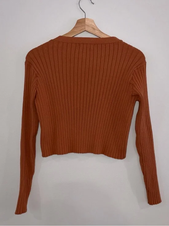 Aeropostale Rust Ribbed Button-Up Crop Sweater - Picture 3 of 3